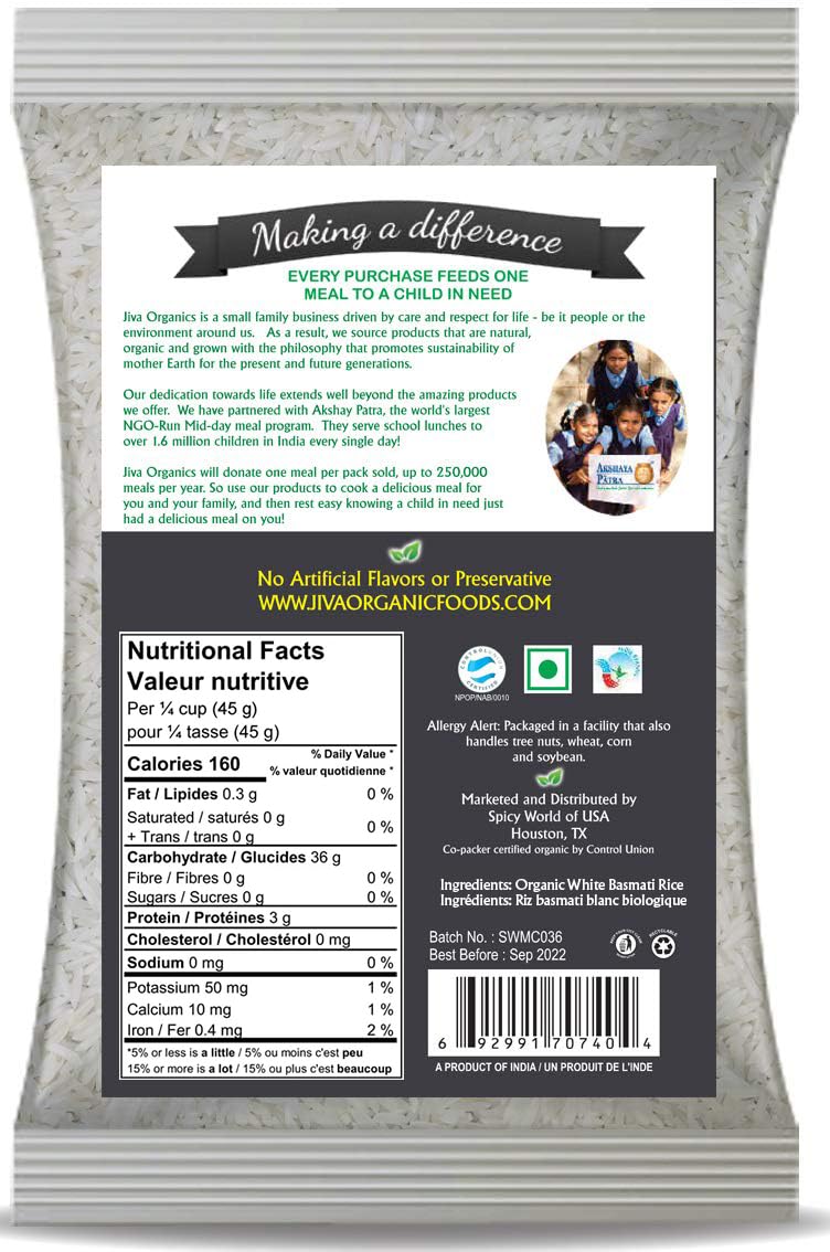 Jiva Organics vacuum-packed rice emphasizing purity and freshness.