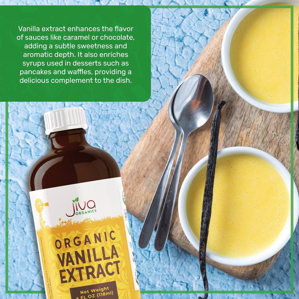 Jiva Organics vanilla bean seeds display emphasizes premium flavor.