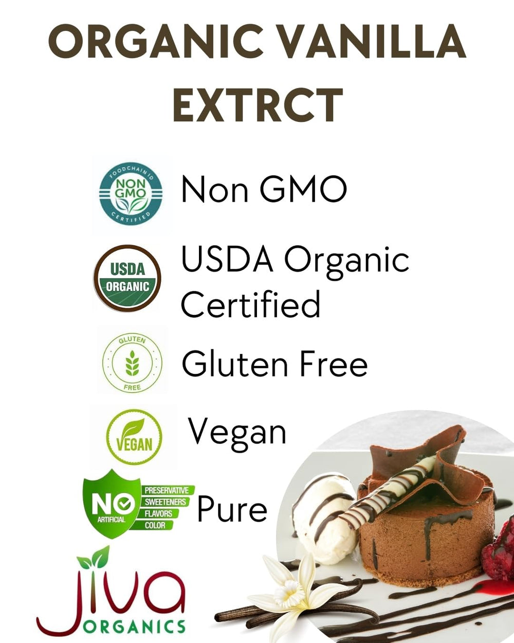 Jiva Organics vanilla label close-up highlighting organic, clean ingredients.
