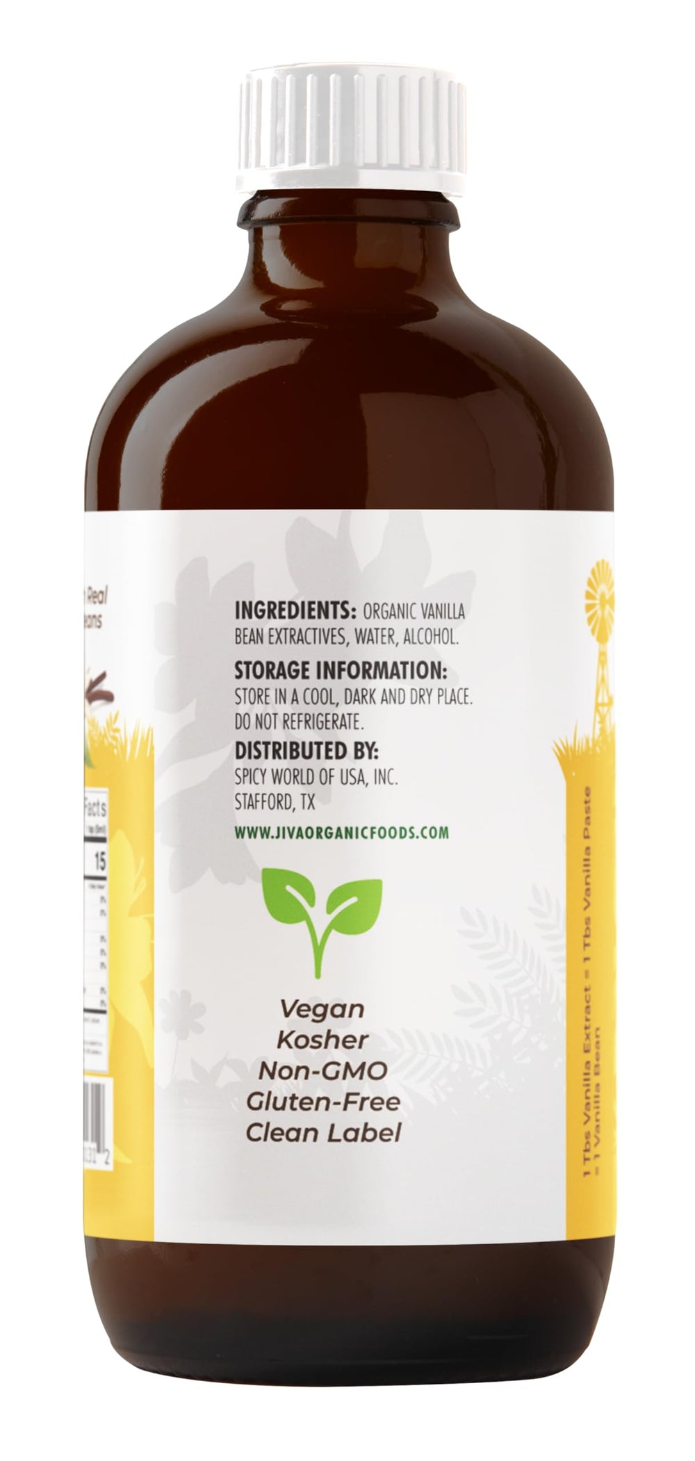 Jiva Organics vanilla on pantry shelf reinforces eco-friendly sourcing.