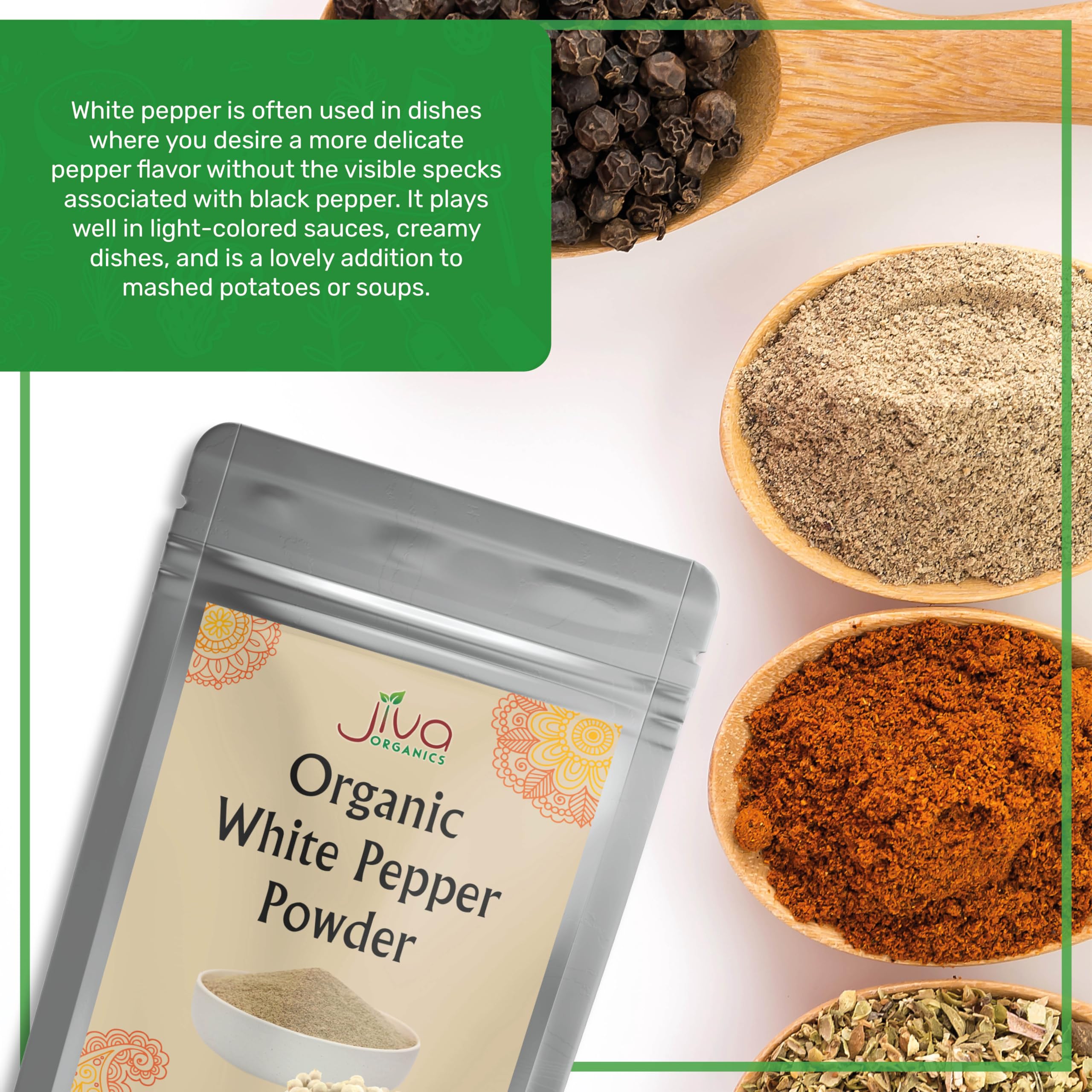 Jiva Organics White Pepper Powder pouring-dispensing demonstrates easy seasoning