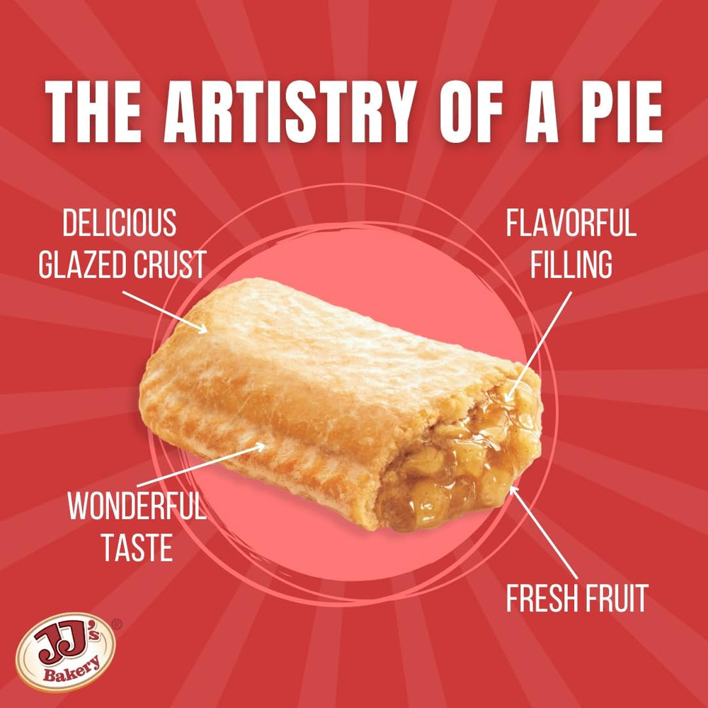 Six-pack display of JJ's Bakery apple snack pies for sharing.