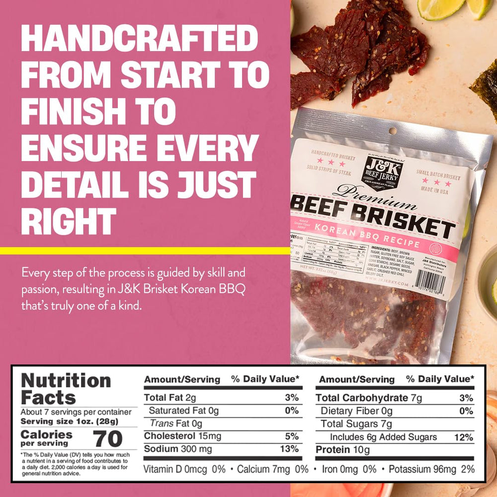 J&K Beef Brisket Jerky close-up of tender slices for a gluten-free snack.