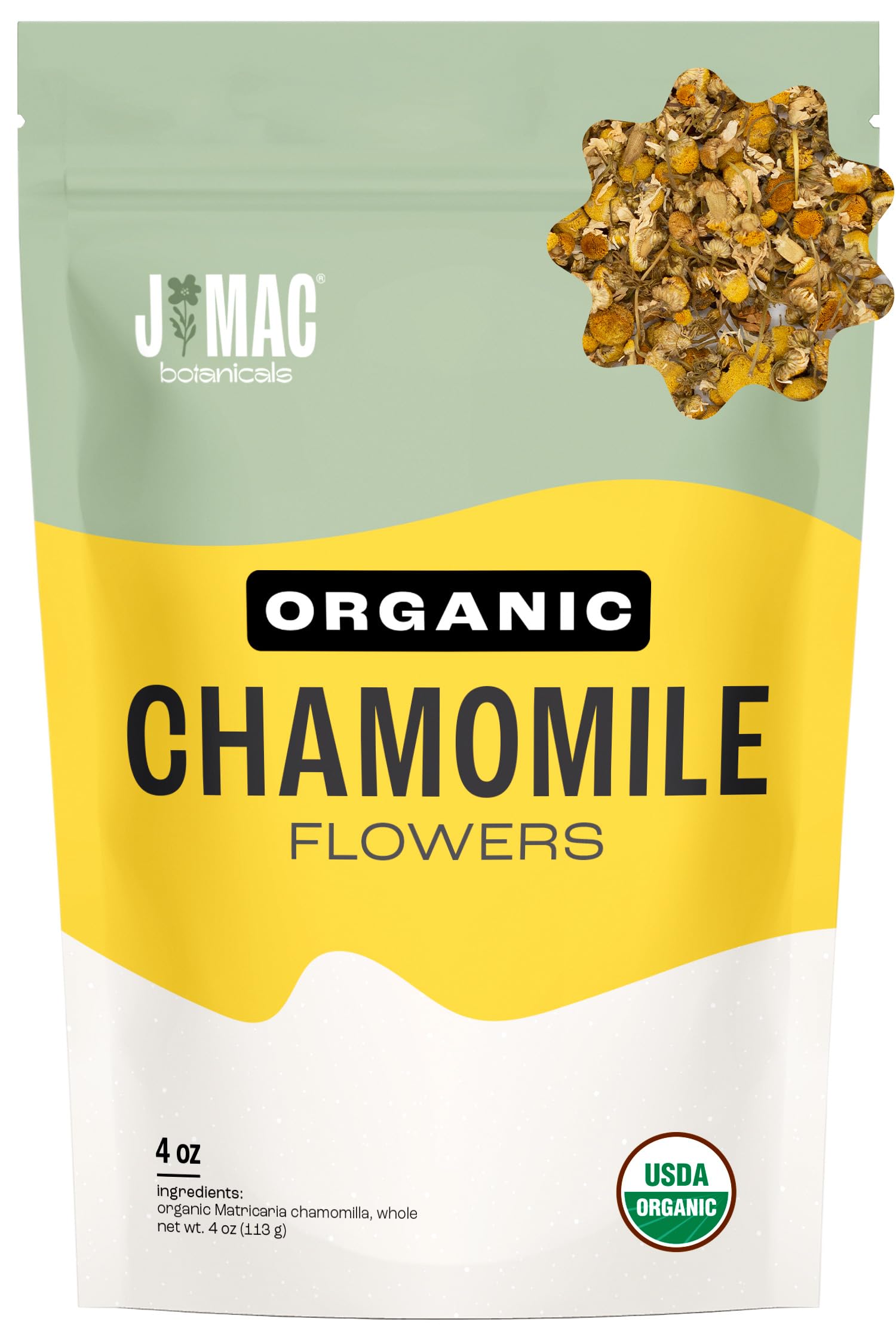J Mac Botanicals organic chamomile flowers loose leaves for fragrant tea infusion