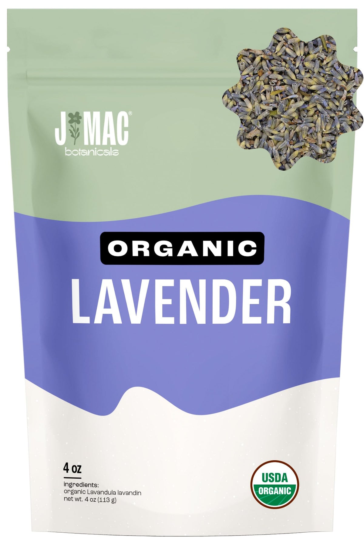 J Mac Botanicals lavender buds for culinary use and soothing aroma.