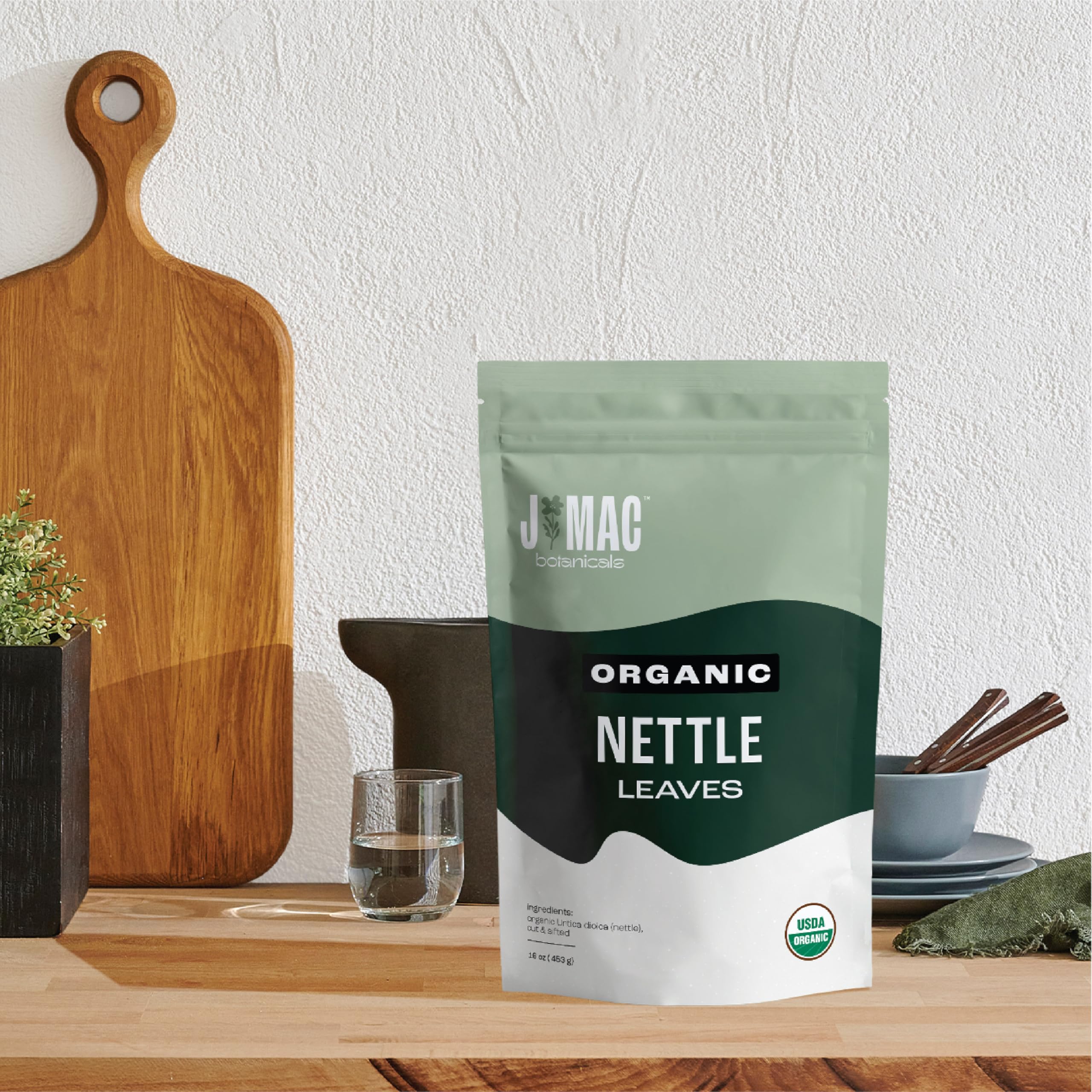 J Mac Botanicals nettle leaves from Albania-Montenegro border region.