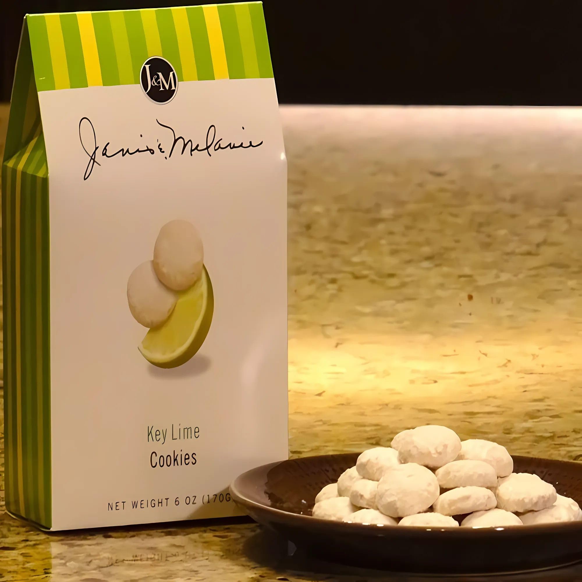 J&amp;M Foods Key Lime Cookies 6 oz box emphasizes convenient snack size.