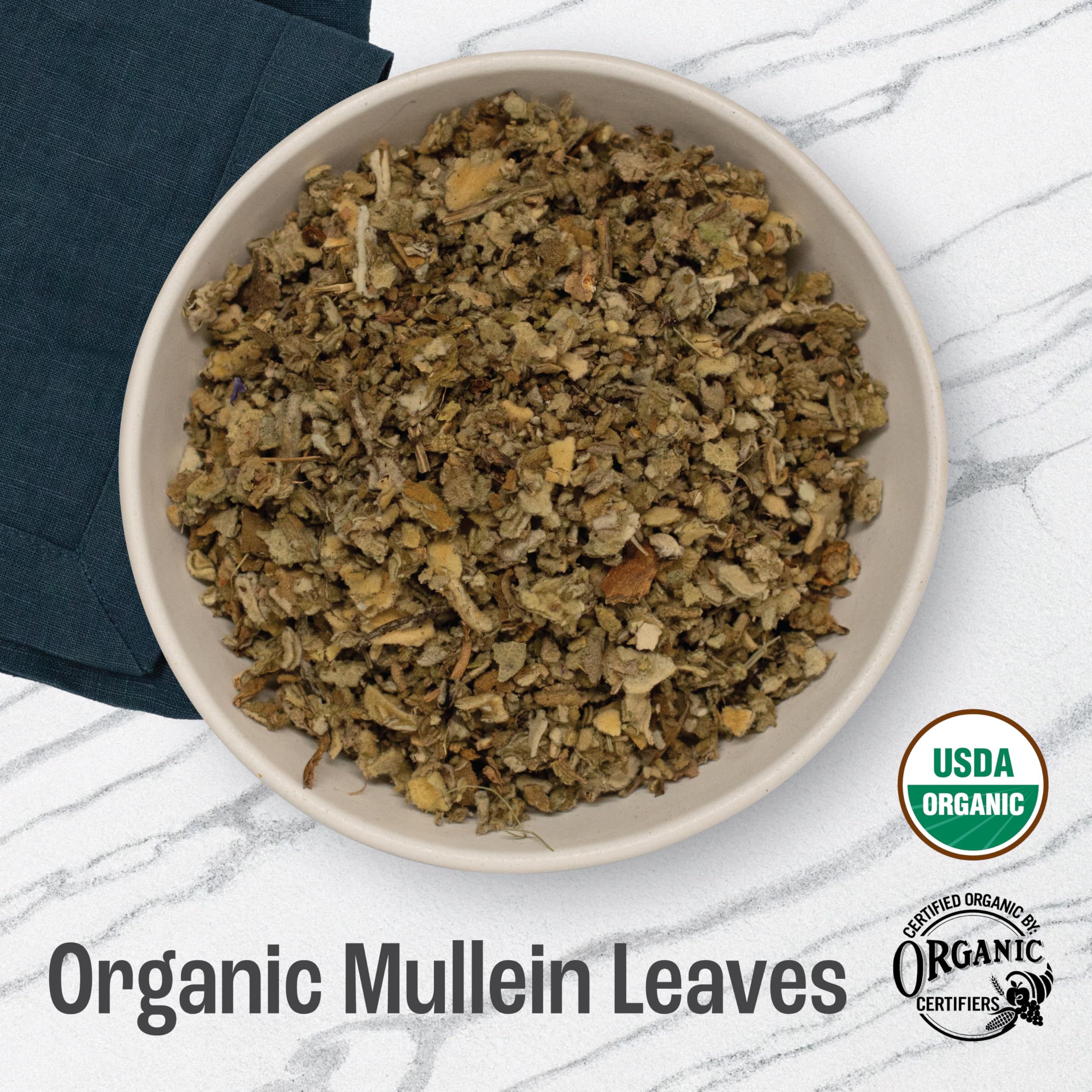 J Mac Botanicals mullein tea cup scene for authentic herbal infusion.