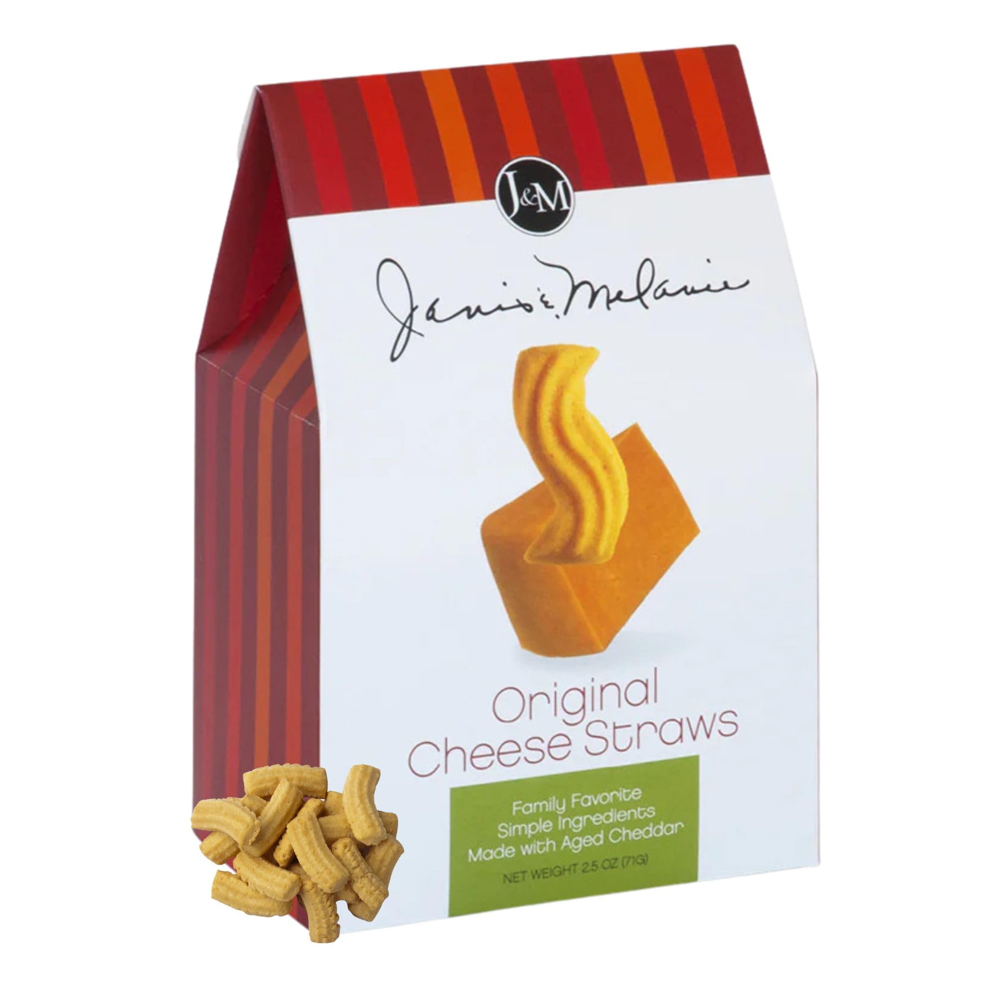 J&M Foods Original Cheese Straws pack shot for easy sharing at parties.