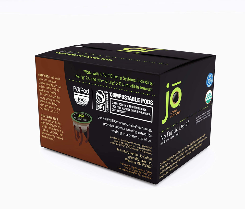 Resealable inner pouch keeps No Fun Jo Decaf fresh