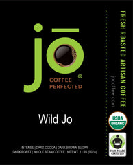 Jo Coffee WILD JO whole beans closeup ready for grinding.