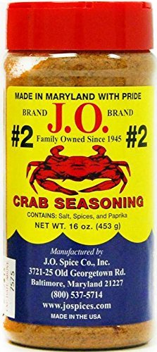 J.O. Crab Seasoning jar closeup — vibrant spice blend for seafood flavor