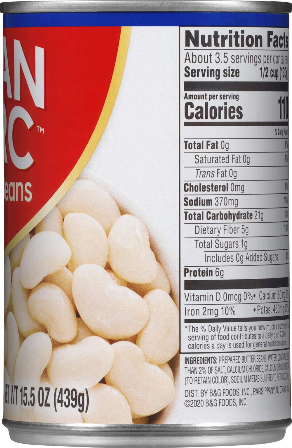 Joan of Arc Butter Beans nutrition label and ingredients overview