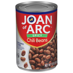 Joan of Arc Spicy Chili Beans can, ready to open for a quick meal.