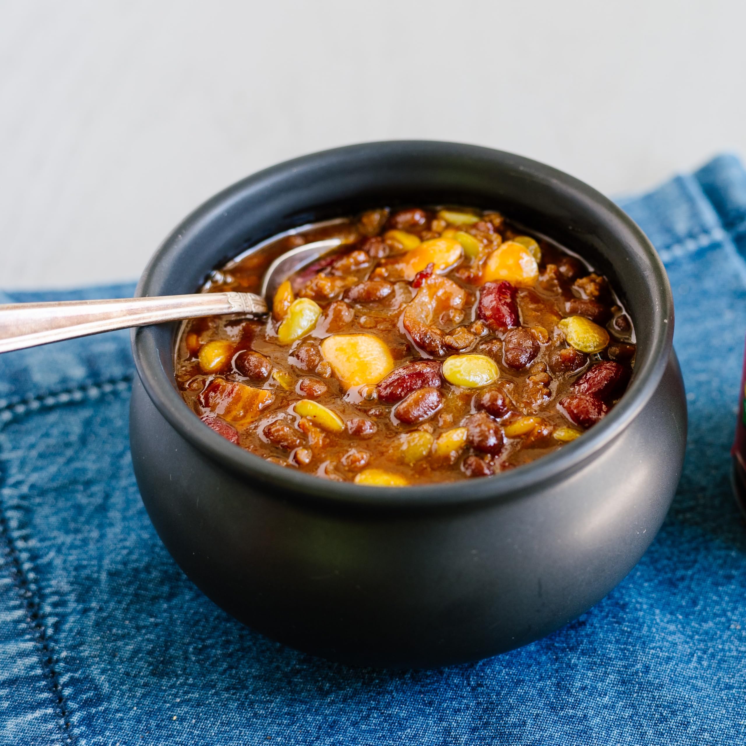 Joan of Arc Spicy Chili Beans in a stew dish.