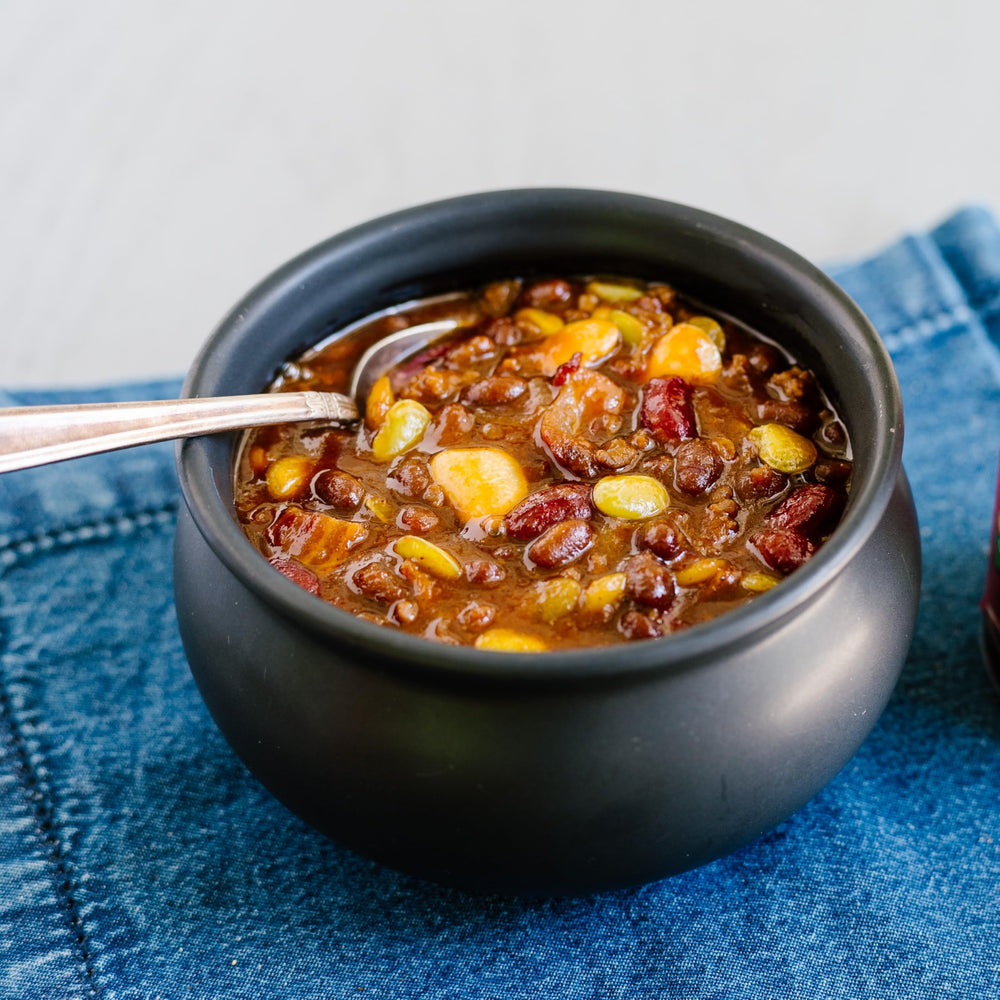 Joan of Arc Spicy Chili Beans in a stew dish.