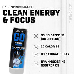 Close-up of Jocko GO label highlighting zero sugar