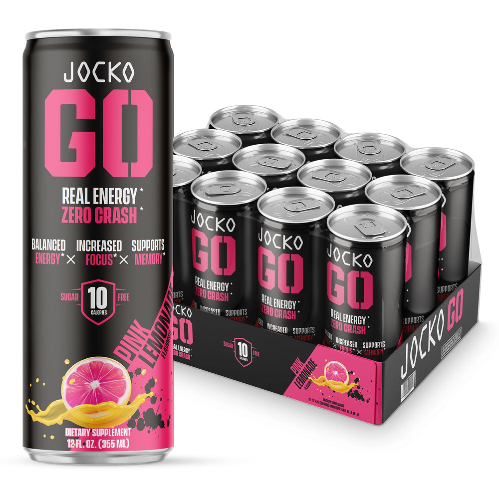 Jocko GO pink lemonade bottle ready for quick focus on the go