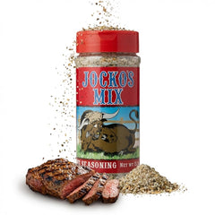 Jocko's Santa Maria seasoning bottle front showcases bold flavor for grilled meat.