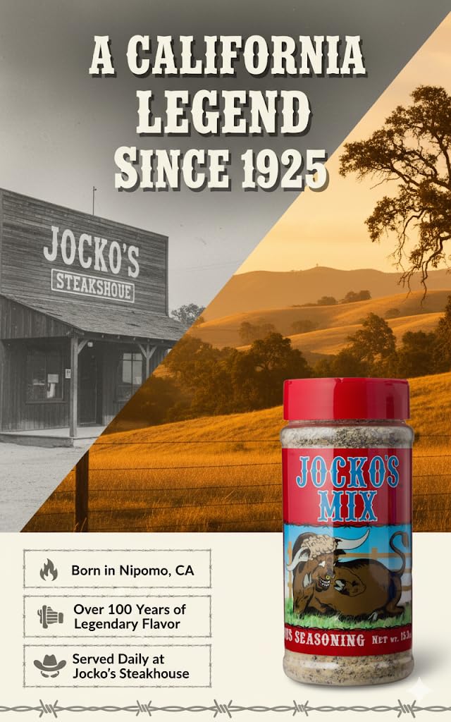 Jocko's Santa Maria seasoning being poured for even steak seasoning.
