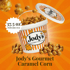 Jody's caramel corn close-up showcases buttery glaze and rich crunchy texture.