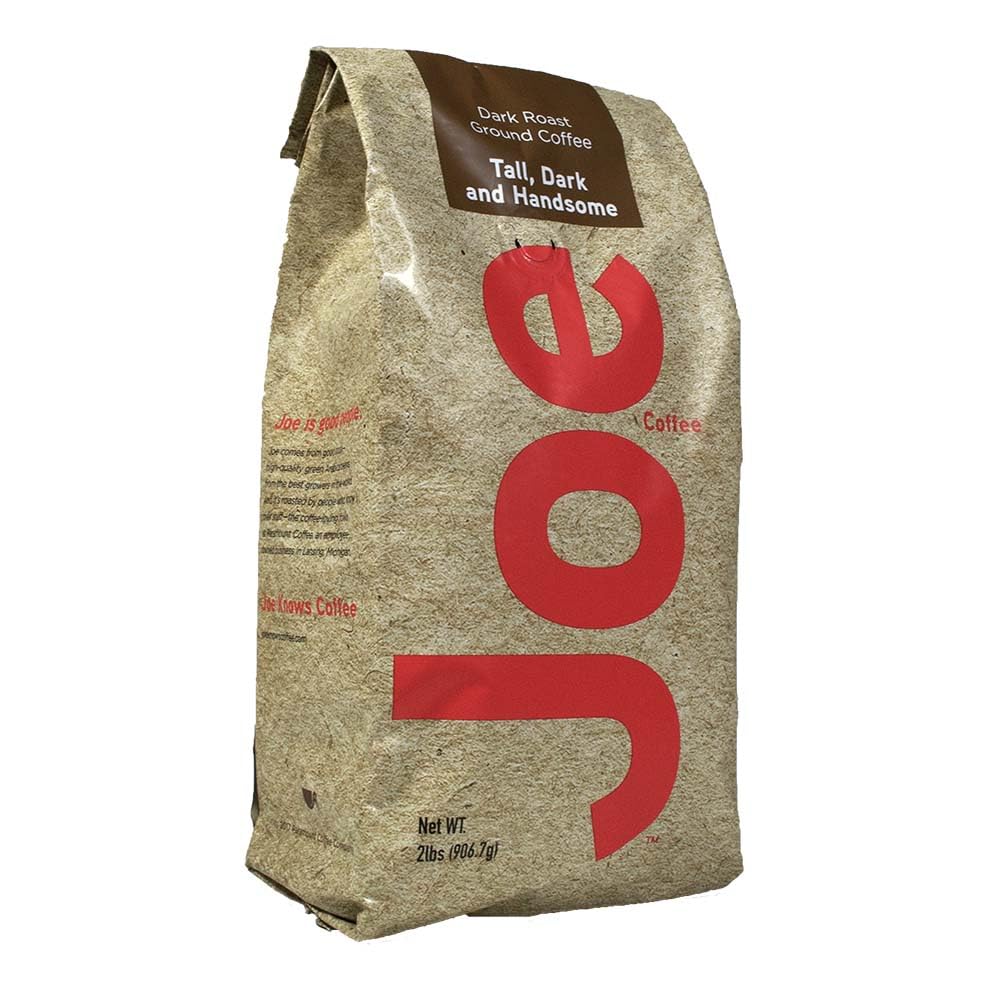 Ground coffee pour shot of Joe Knows Dark Roast ideal for quick brewing.
