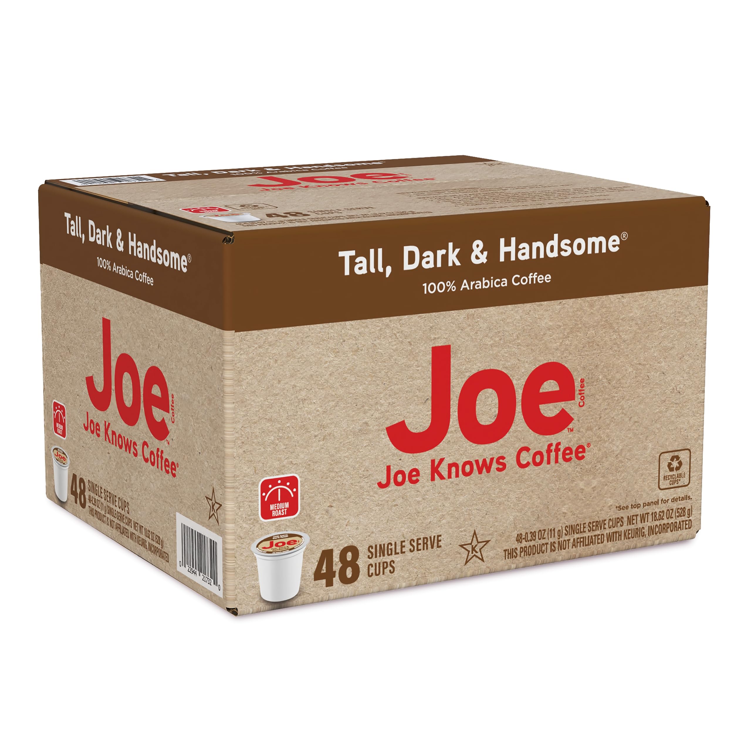 Close-up of Joe Knows Coffee Tall Dark and Handsome single-serve cup for quick mornings