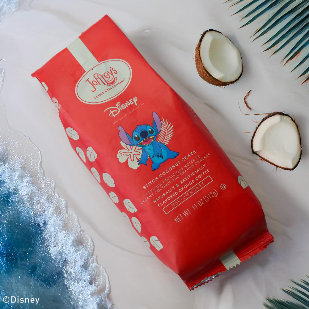 Joffrey's Disney Stitch Coconut Craze label signals Disney exclusive flavor.