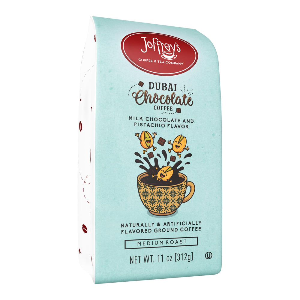 Joffrey's Dubai Chocolate Coffee ground 11oz bag with rich, smooth flavor.
