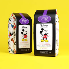 Joffrey's Mickey Mouse Classic Blend label detail showcases Disney charm and premium roast