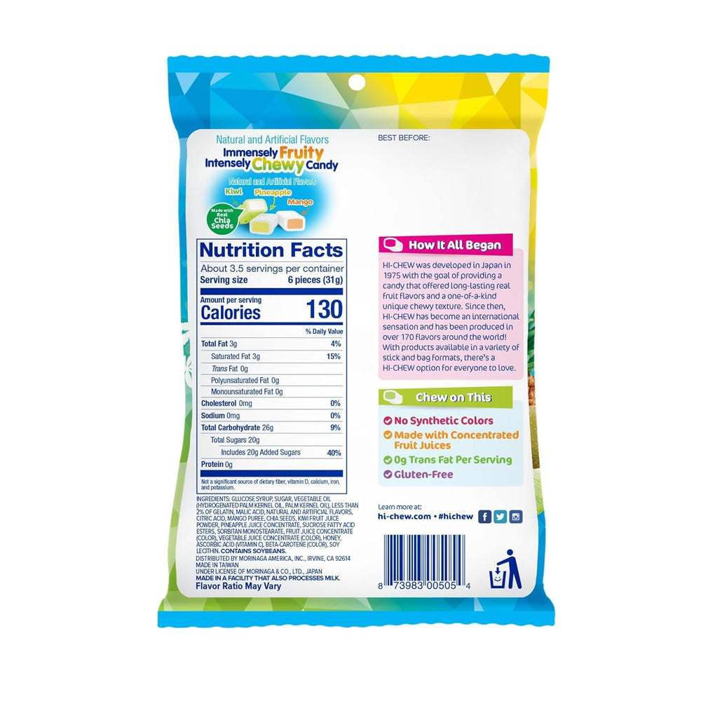 Hi-Chew Tropical Mix texture closeup shows chewy, glossy fruit flavors.