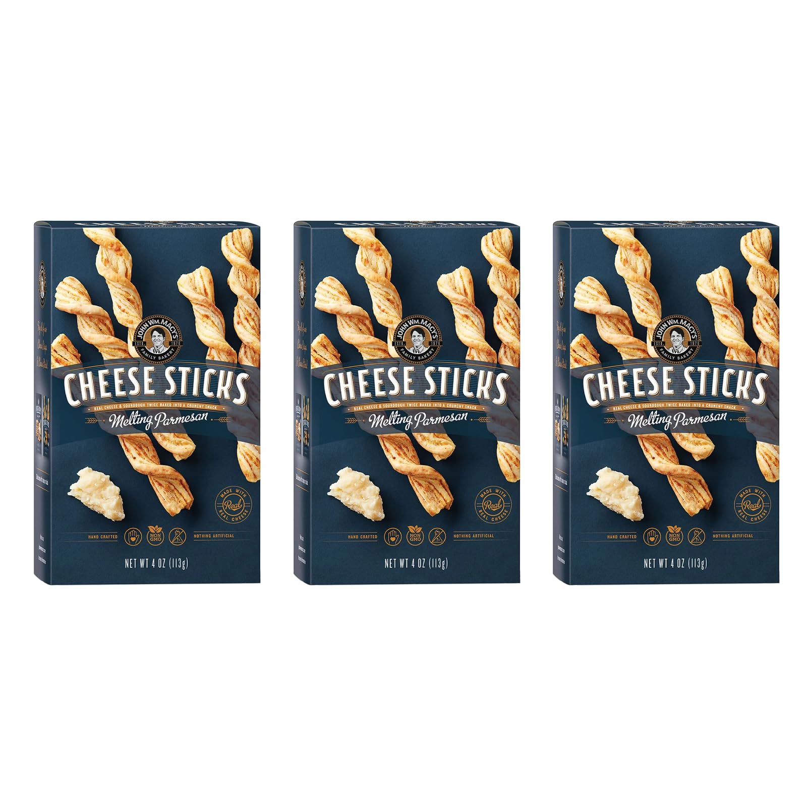 John Wm. Macy's Melting Parmesan CheeseSticks pack ready for quick snacking