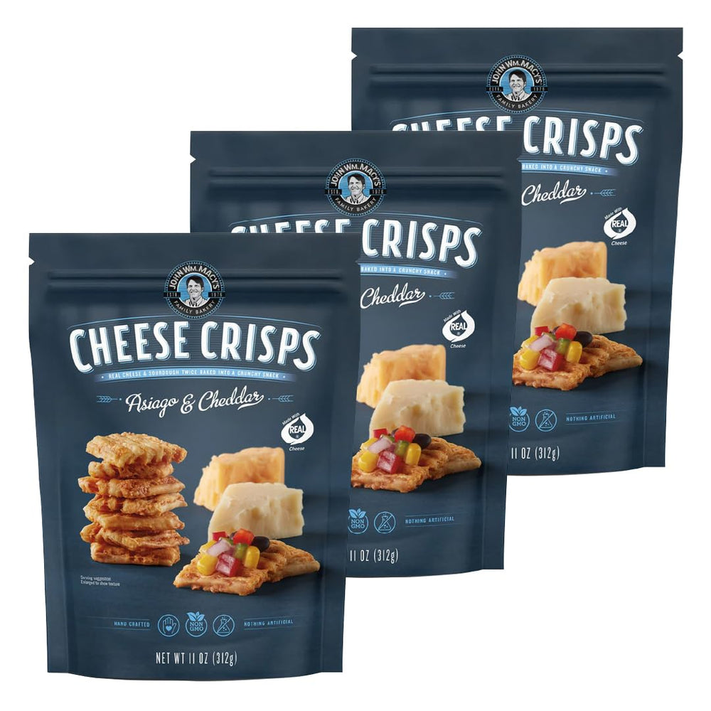 John Wm Macy's Asiago and Cheddar CheeseCrisps bites deliver crisp, flavorful snack.