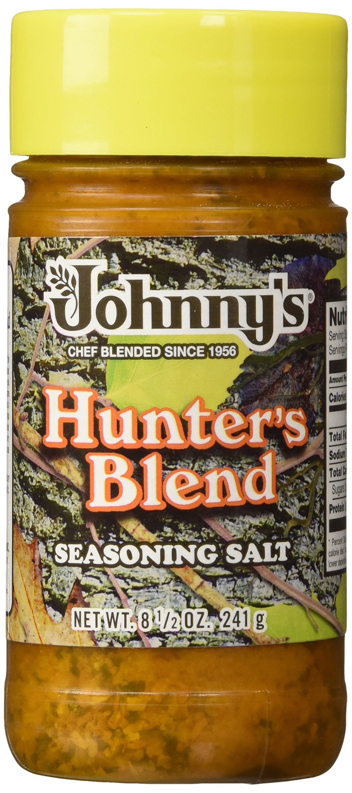 Johnny's Hunter seasoning salt front view highlights natural ingredients for authentic flavor.