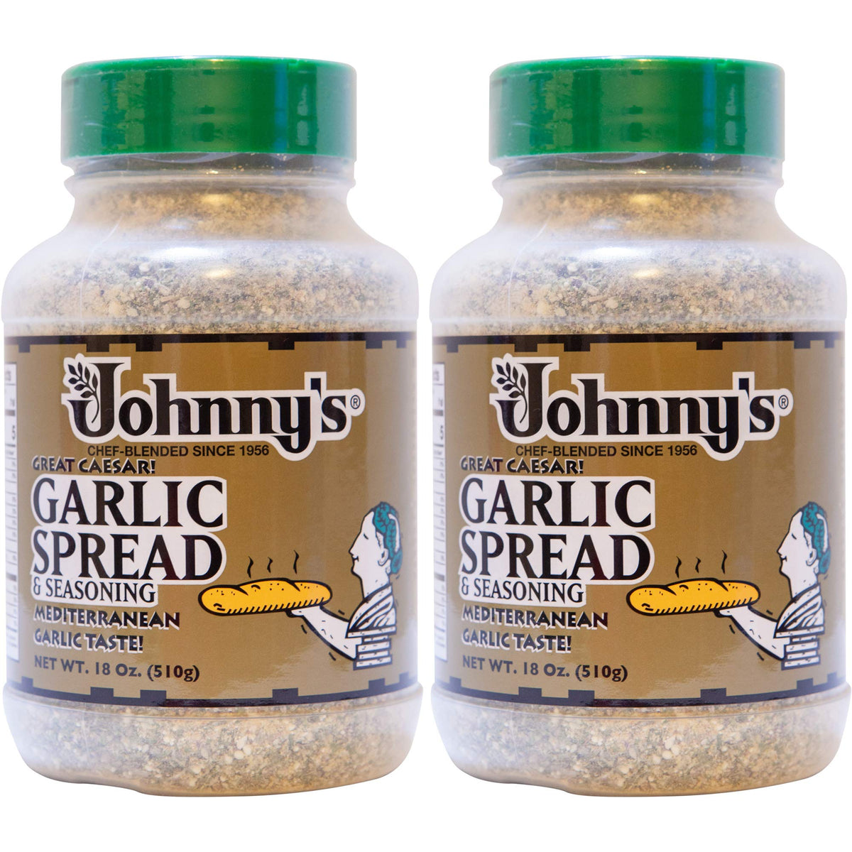 Johnny's Garlic Spread bottle closeup highlighting parmesan garlic flavor for quick meals