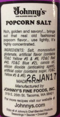 Johnny's Gluten Free POPCORN SALT on ready-to-eat popcorn, adds light savory flavor.