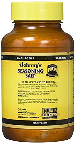Johnny's Seasoning Salt bottle-front highlights a premium blend to elevate steaks and eggs.