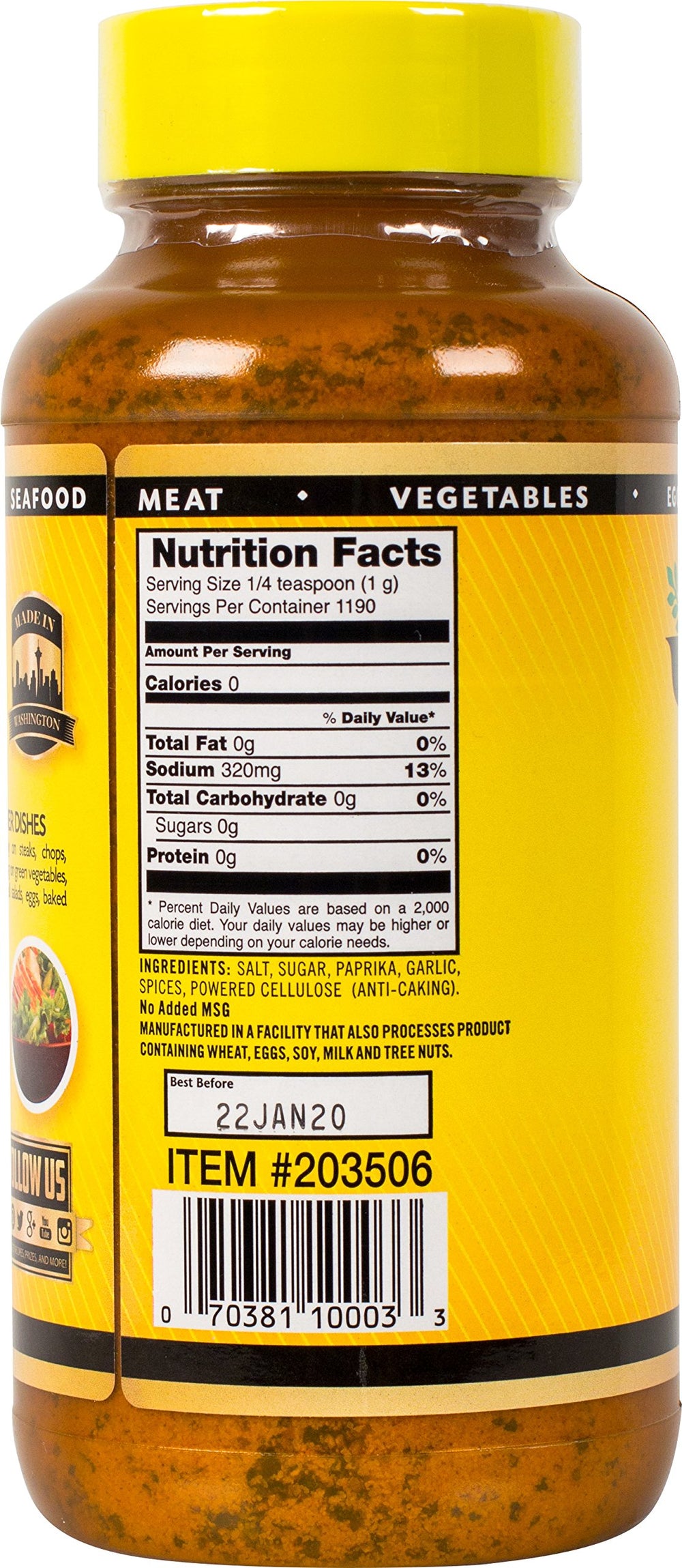 Johnny's Seasoning Salt No Msg 42oz label highlights gluten-free and keto-friendly features