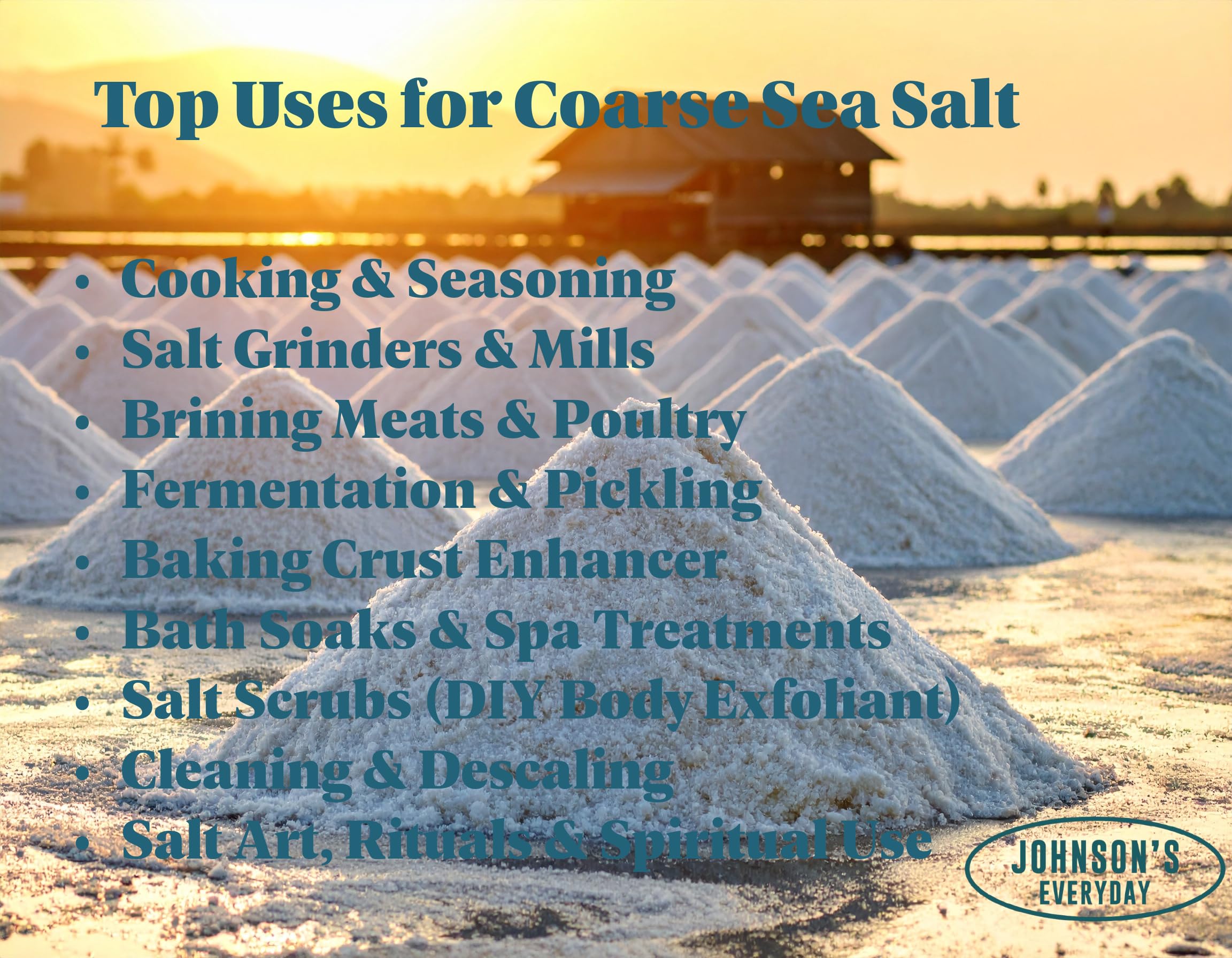 Johnson's Everyday coarse sea salt finishing steak adds mineral brightness