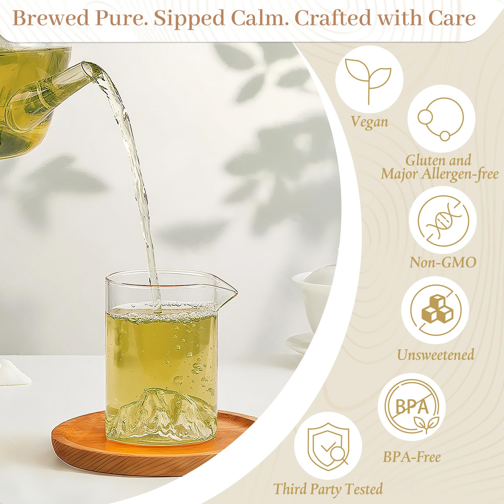 Brewed Johou matcha tea in a mug with fragrant steam and aroma