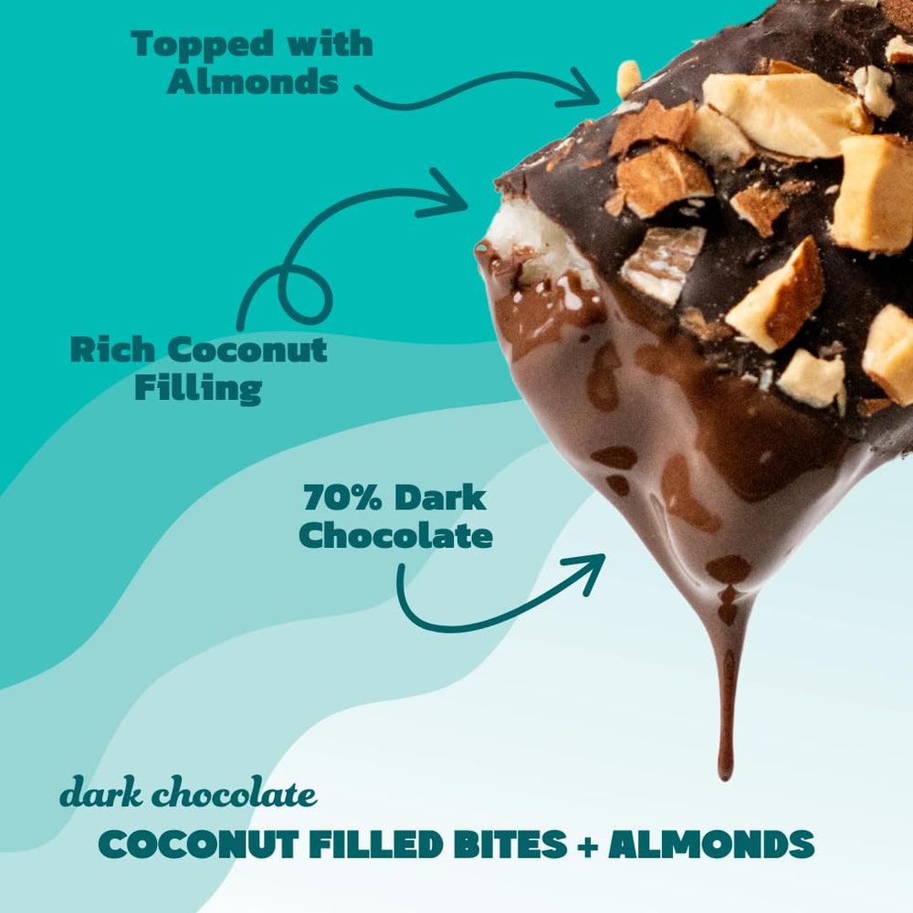 JOJO's coconut almond bites close-up showing toasted coconut and almond crunch