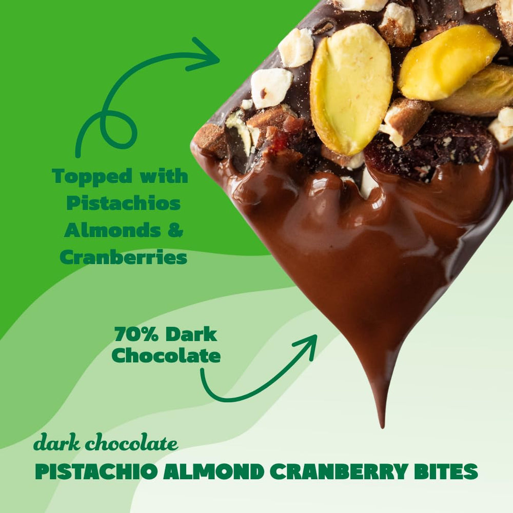 JOJO's pistachio almond cranberry bites packaging highlighting vibrant flavors for snacks