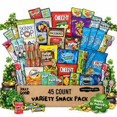 Jolly Good Care Packages inside view showing diverse snacks for sharing and gifting.