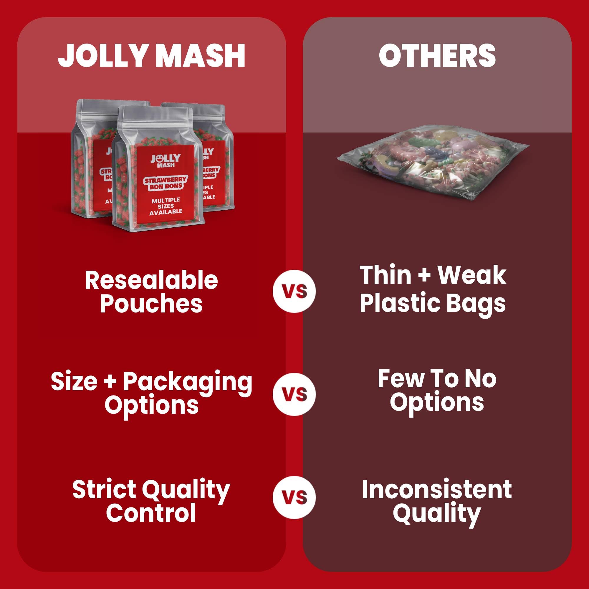 JOLLY MASH strawberry bon bons ideal for dessert jars and snack bins.
