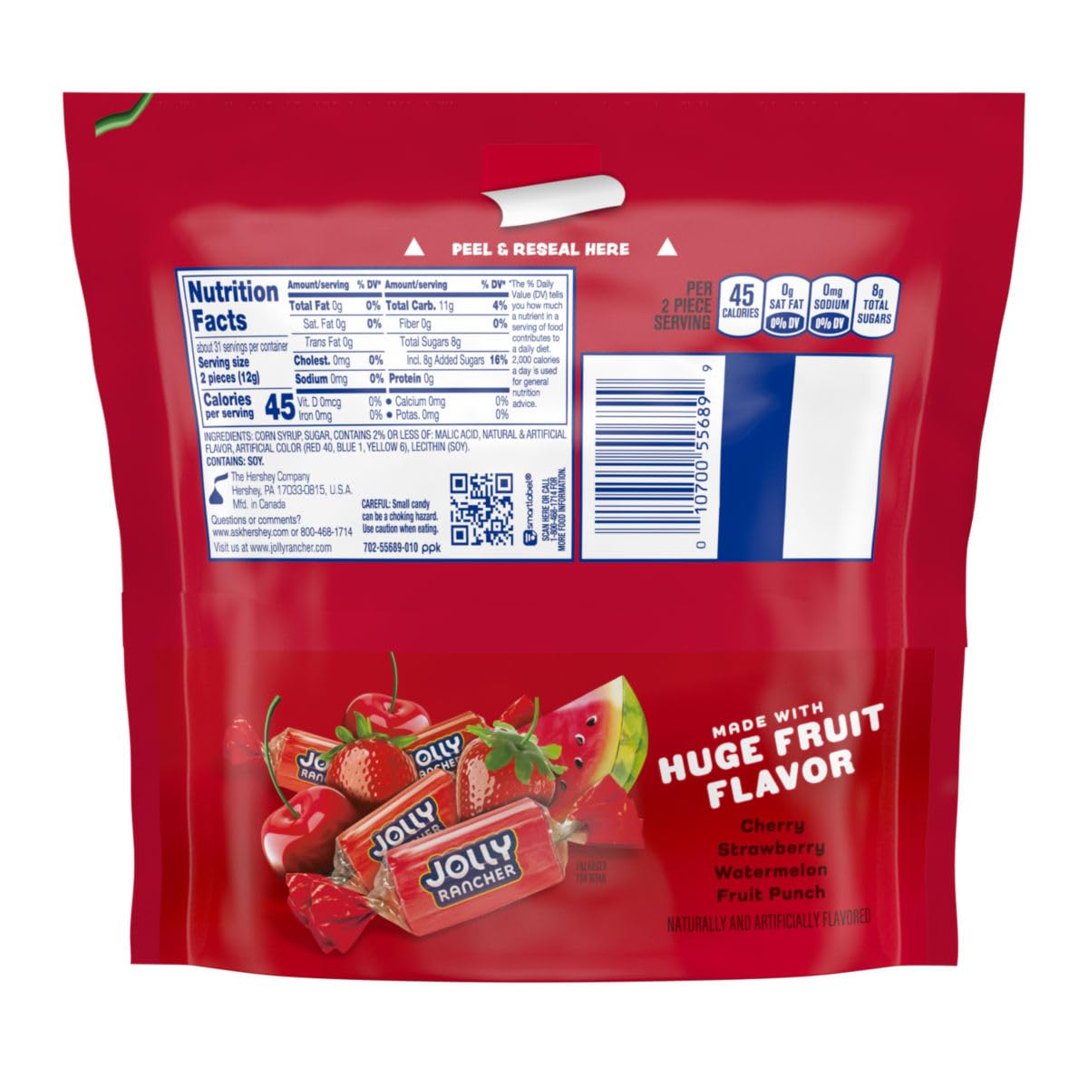 Jolly Rancher Awesome Reds flavors closeup featuring watermelon, cherry, strawberry, fruit punch
