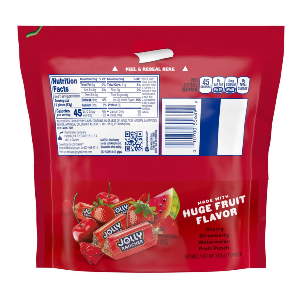 Jolly Rancher Awesome Reds flavors closeup featuring watermelon, cherry, strawberry, fruit punch