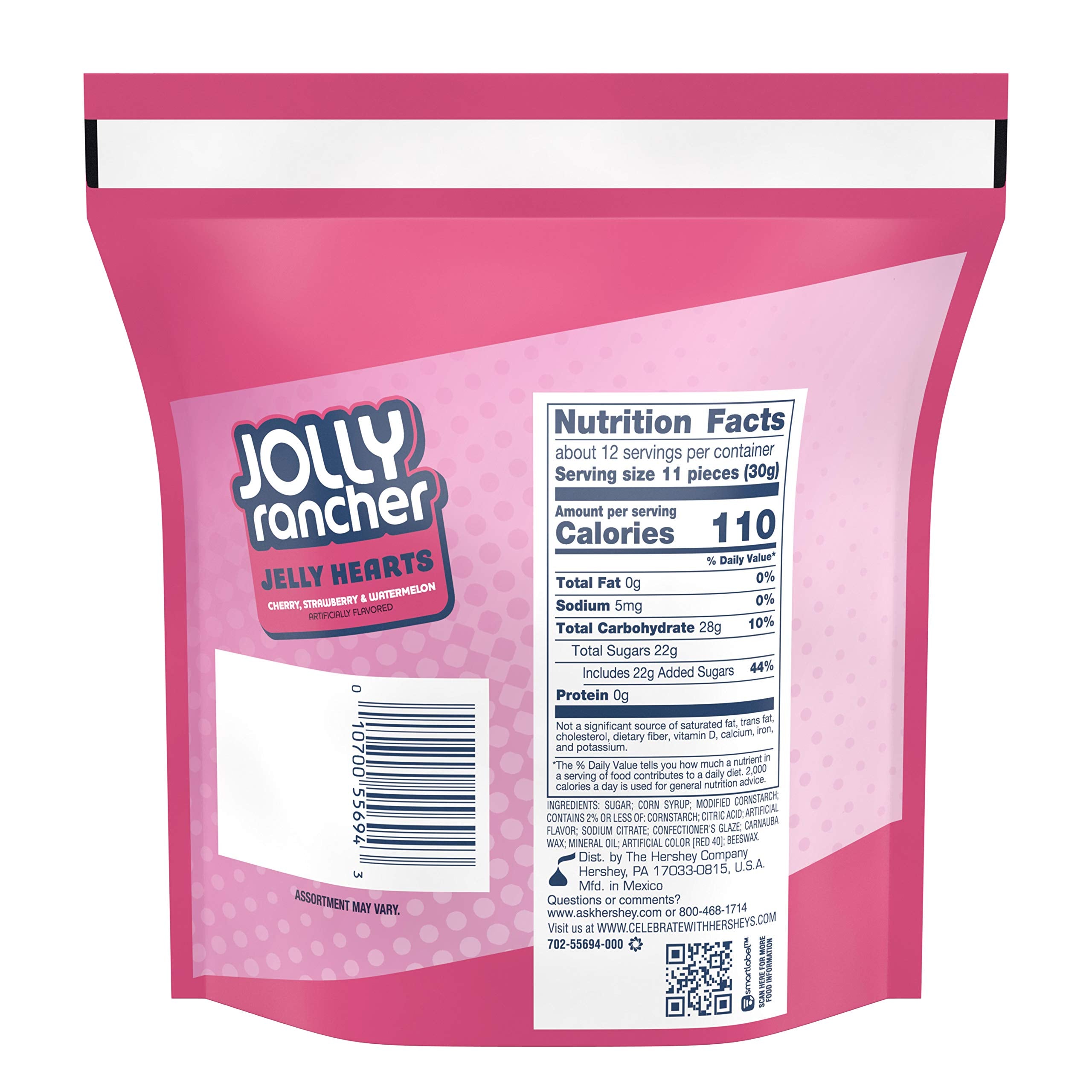 Jolly Rancher Jelly Hearts colors close-up shows cherry, strawberry and watermelon flavors