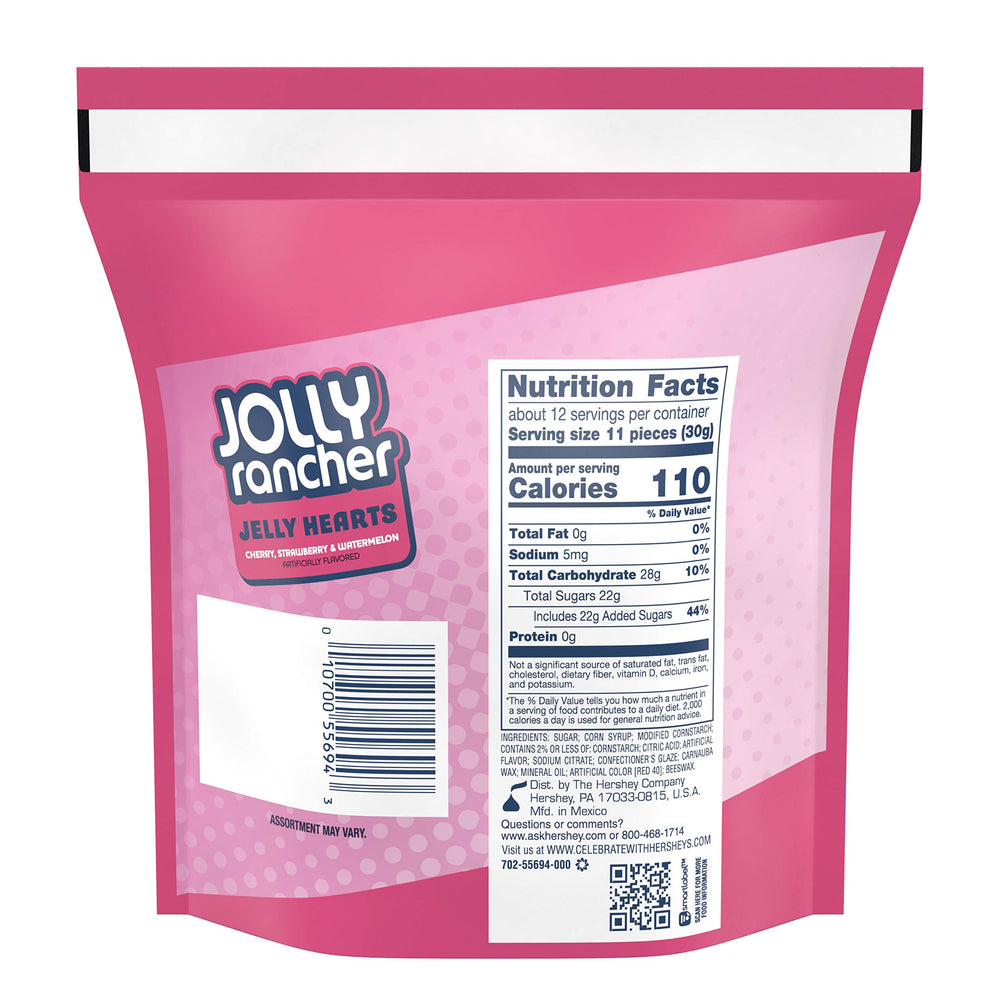 Jolly Rancher Jelly Hearts colors close-up shows cherry, strawberry and watermelon flavors