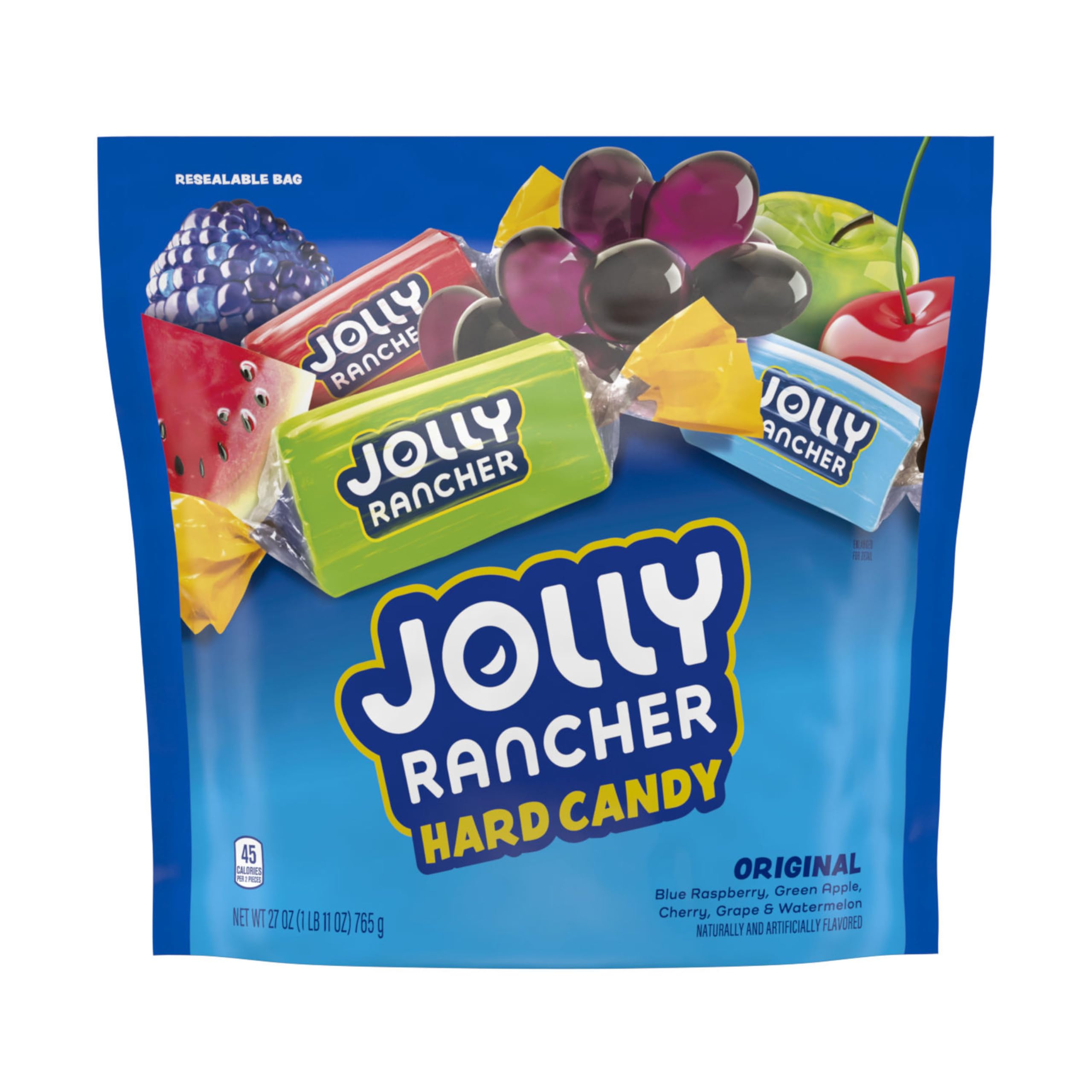 Jolly Rancher Original fruit candy bag front view, bold flavors for a quick snack.