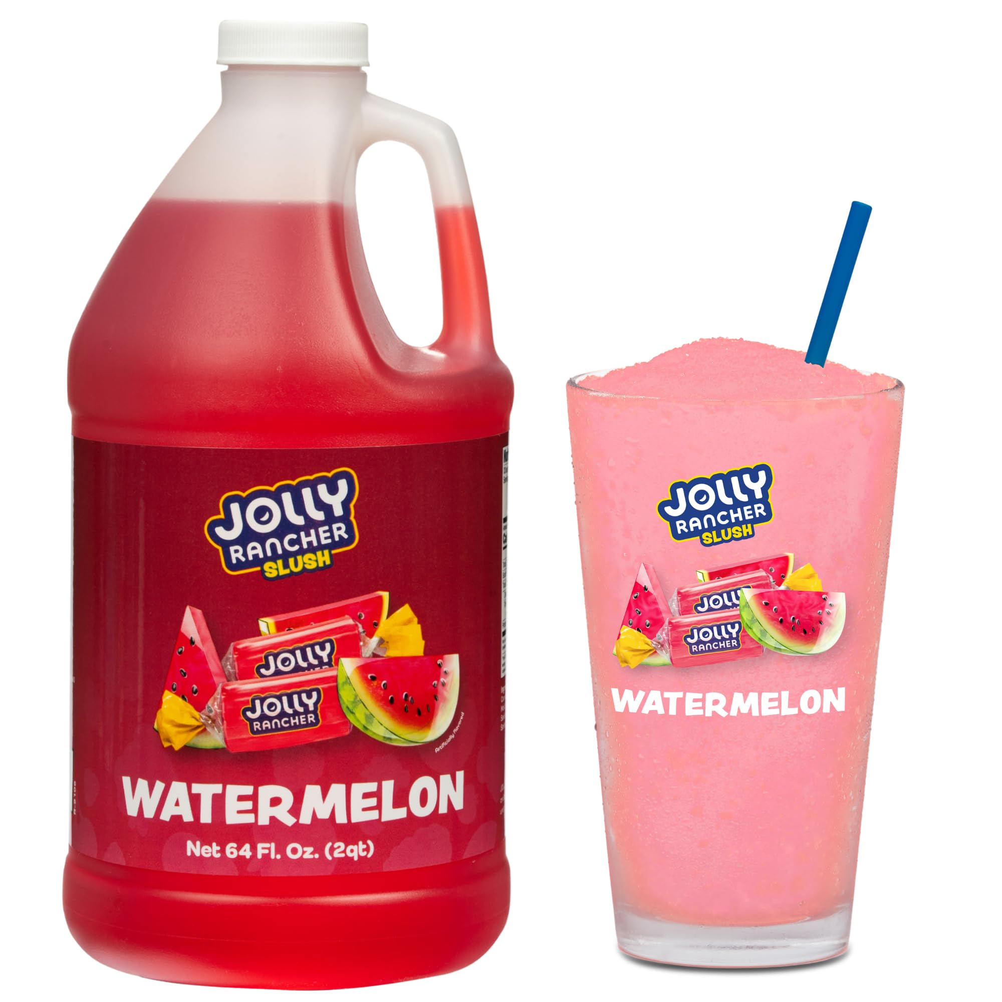 Jolly Rancher Slush Watermelon bottle shown, ideal for machines and quick frozen beverages.